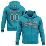 Custom Stitched Teal Gray-Black Baseball Pullover Sweatshirt Hoodie