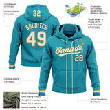 Custom Stitched Teal White-Old Gold Baseball Pullover Sweatshirt Hoodie