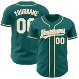 Custom Teal White-Vegas Gold Authentic Baseball Jersey