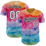 Custom Tie Dye White-Black Shibori Pattern Authentic Baseball Jersey