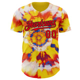 Custom Tie Dye Fire Red-Black Shibori Pattern Authentic Baseball Jersey
