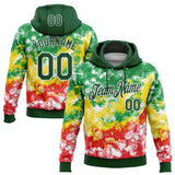 Custom Stitched Tie Dye Green-White Watercolor Cloud Splash Pullover Sweatshirt Hoodie