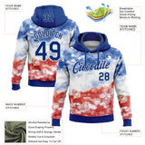 Custom Stitched Tie Dye Royal-White Watercolor Cloud Splash Pullover Sweatshirt Hoodie