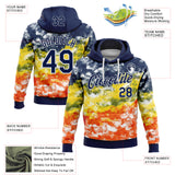 Custom Stitched Tie Dye Navy-White Watercolor Cloud Splash Pullover Sweatshirt Hoodie