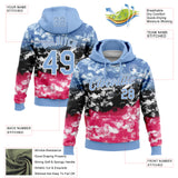 Custom Stitched Tie Dye Light Blue-White Watercolor Cloud Splash Pullover Sweatshirt Hoodie