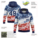 Custom Stitched Tie Dye Navy-White Watercolor Cloud Splash Pullover Sweatshirt Hoodie