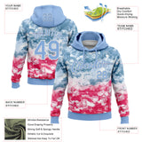 Custom Stitched Tie Dye Light Blue-White Watercolor Cloud Splash Pullover Sweatshirt Hoodie