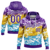 Custom Stitched Tie Dye Purple-White Watercolor Cloud Splash Pullover Sweatshirt Hoodie