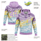 Custom Stitched Tie Dye Light Purple-White Watercolor Cloud Splash Pullover Sweatshirt Hoodie