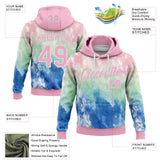 Custom Stitched Tie Dye Light Pink-White Watercolor Cloud Splash Pullover Sweatshirt Hoodie