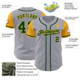 Custom Gray Green-Gold Authentic Two Tone Baseball Jersey