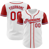 Custom White Red-Light Blue Authentic Two Tone Baseball Jersey