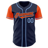 Custom Navy Orange-Light Blue Authentic Two Tone Baseball Jersey