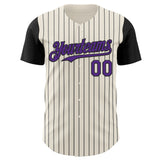 Custom Cream Black Pinstripe Purple Authentic Two Tone Baseball Jersey