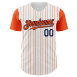 Custom White Orange Pinstripe Navy Authentic Two Tone Baseball Jersey
