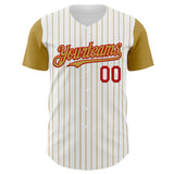 Custom White Old Gold Pinstripe Red Authentic Two Tone Baseball Jersey