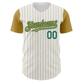 Custom White Old Gold Pinstripe Kelly Green Authentic Two Tone Baseball Jersey