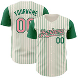 Custom Cream Kelly Green Pinstripe Medium Pink Authentic Two Tone Baseball Jersey