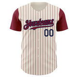 Custom Cream Crimson Pinstripe Navy Authentic Two Tone Baseball Jersey