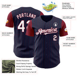 Custom Navy Crimson Pinstripe White Authentic Two Tone Baseball Jersey