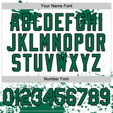 Custom White Kelly Green-Black Splatter Camo Two Tone Authentic Baseball Jersey