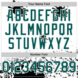 Custom White Midnight Green-Black Splatter Camo Two Tone Authentic Baseball Jersey