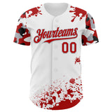 Custom White Red Gray-Black Splatter Camo Two Tone Authentic Baseball Jersey