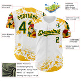 Custom White Green Gold-Red Splatter Camo Two Tone Authentic Baseball Jersey