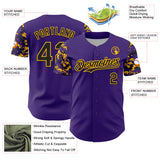 Custom Purple Black-Gold Digital Camo Two Tone Authentic Baseball Jersey