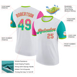 Custom White Pink Aqua-Neon Green Gradient Two Tone Performance T-Shirt