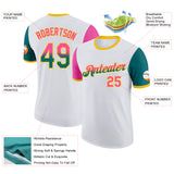 Custom White Pink Teal-Yellow Gradient Two Tone Performance T-Shirt
