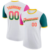 Custom White Pink Teal-Yellow Gradient Two Tone Performance T-Shirt