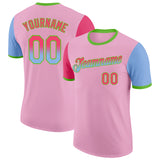 Custom Light Pink Neon Pink Light Blue-Aurora Green Gradient Two Tone Performance T-Shirt