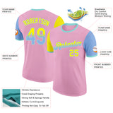 Custom Light Pink Light Yellow Light Blue-Ice Blue Gradient Two Tone Performance T-Shirt
