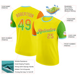 Custom Light Yellow Bay Orange Aurora Green-Ice Blue Gradient Two Tone Performance T-Shirt