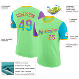 Custom Pea Green Medium Purple Lakes Blue-Yellow Gradient Two Tone Performance T-Shirt