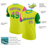 Custom Neon Yellow Pink Grass Green-Aqua Gradient Two Tone Performance T-Shirt