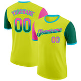 Custom Neon Yellow Pink Kelly Green-Lakes Blue Gradient Two Tone Performance T-Shirt