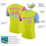 Custom Neon Yellow Pink Light Blue-Ice Blue Gradient Two Tone Performance T-Shirt