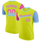 Custom Neon Yellow Pink Light Blue-Ice Blue Gradient Two Tone Performance T-Shirt