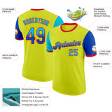Custom Neon Yellow Lakes Blue Thunder Blue-Fire Red Gradient Two Tone Performance T-Shirt