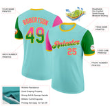 Custom Ice Blue Pink Grass Green-Yellow Gradient Two Tone Performance T-Shirt