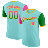 Custom Ice Blue Pink Grass Green-Yellow Gradient Two Tone Performance T-Shirt