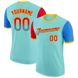 Custom Ice Blue Fire Red Powder Blue-Yellow Gradient Two Tone Performance T-Shirt