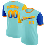 Custom Ice Blue Yellow Thunder Blue-Bay Orange Gradient Two Tone Performance T-Shirt
