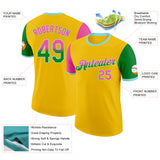 Custom Yellow Pink Grass Green-Ice Blue Gradient Two Tone Performance T-Shirt