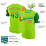 Custom Neon Green Bay Orange Grass Green-Lakes Blue Gradient Two Tone Performance T-Shirt