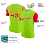 Custom Neon Green Bay Orange Fire Red-Ice Blue Gradient Two Tone Performance T-Shirt
