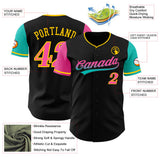 Custom Black Pink Aqua-Yellow Two Tone Gradient Authentic Baseball Jersey