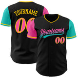Custom Black Pink Aqua-Yellow Two Tone Gradient Authentic Baseball Jersey
